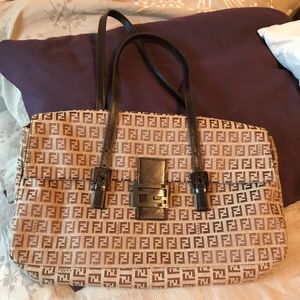 Authentic Large Fendi zucca shoulder bag